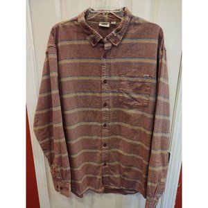 Vans Striped Mens Shirt XXL Red Long Sleeve Button Down Pocket Textured